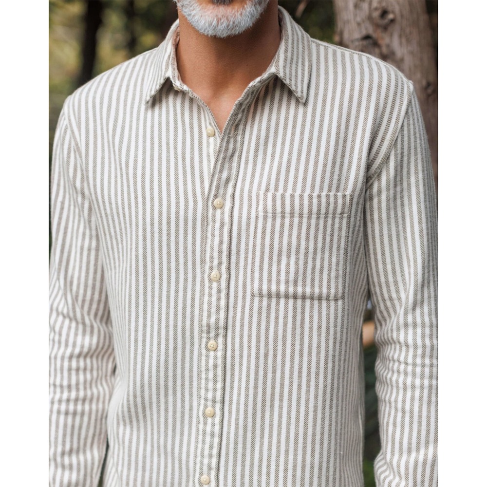 Alex Crane Cloud Flannel Honey Lines Striped Organic Cotton Shirt Mens Large